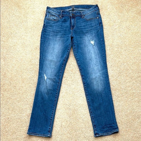 Kut from the Kloth Mid Rise Boyfriend Distressed Dark Wash Stretch Jeans Size 10 - Picture 1 of 9
